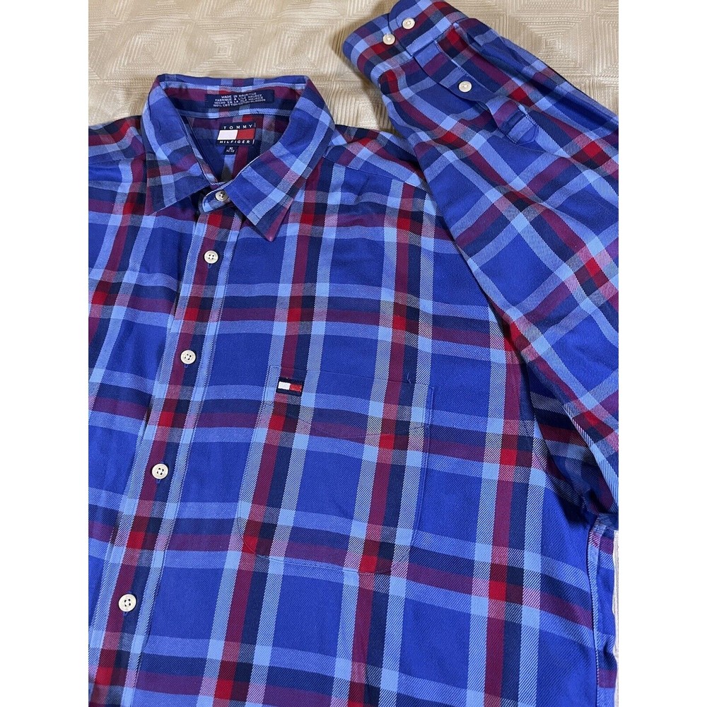 Vintage Tommy Hilfiger Button Down Dress Shirt Stripe Big Flag Box Logo Size XL